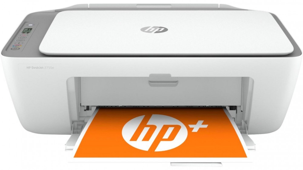 An HP inkjet printer sits on a white background.